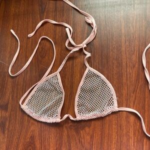 Sheer Mesh Triangle Bikini Top - Pink